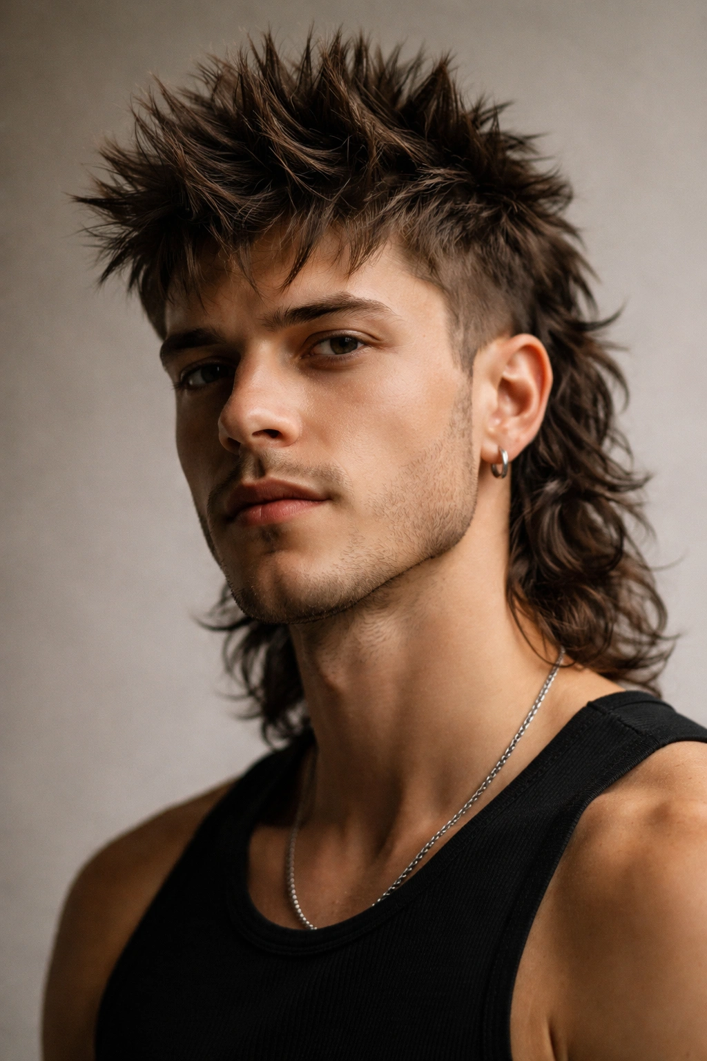 Spiky wavy mullet hairstyle with vertical spikes