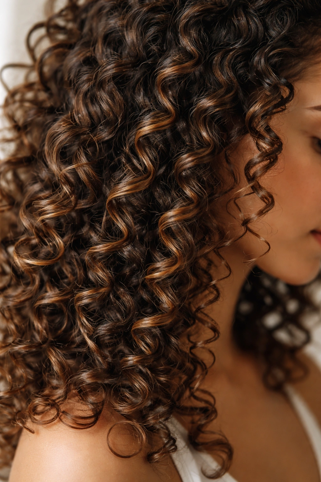 Defined spiral curls forming ringlets