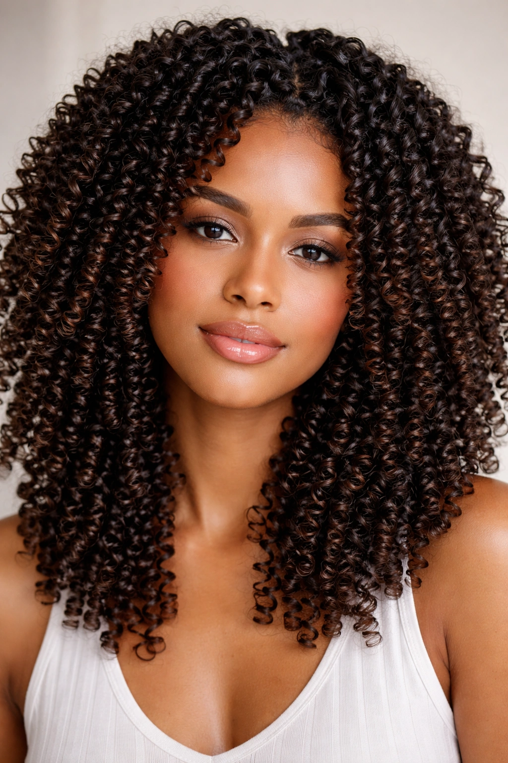 Close-up of tight spiral curls with maximum definition
