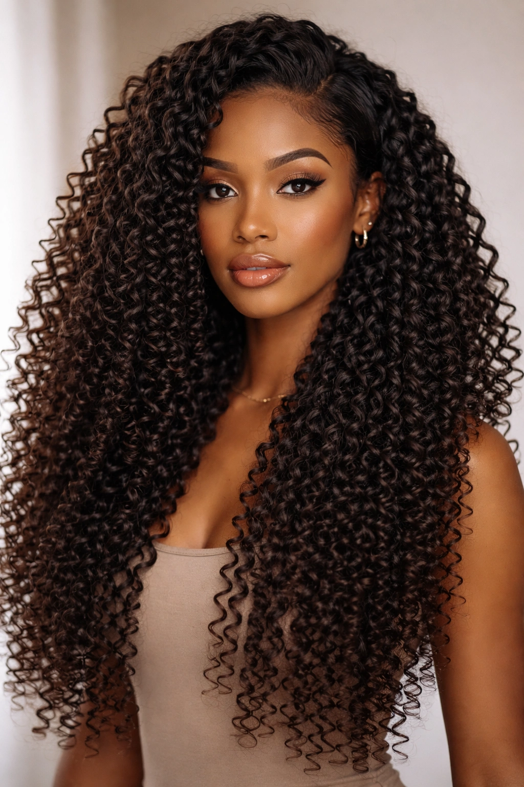 Lace-front wig with tight spiral curls and bold volume