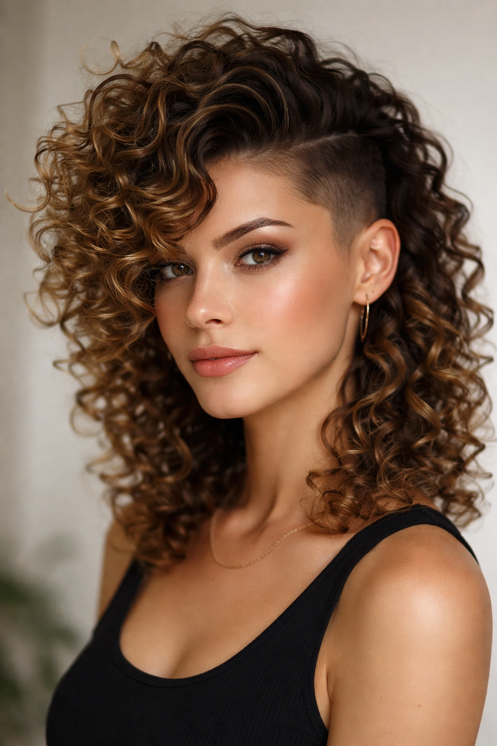 Spiral curls with subtle undercut sides showing bold curl definition