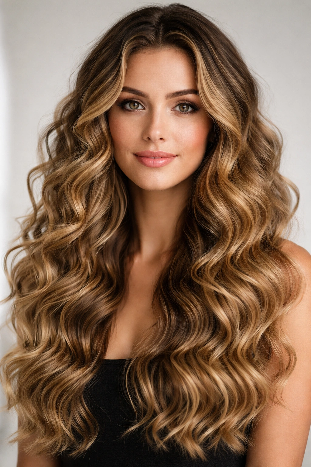 Close-up of hair transitioning from spiral curls to waves with dimensional texture