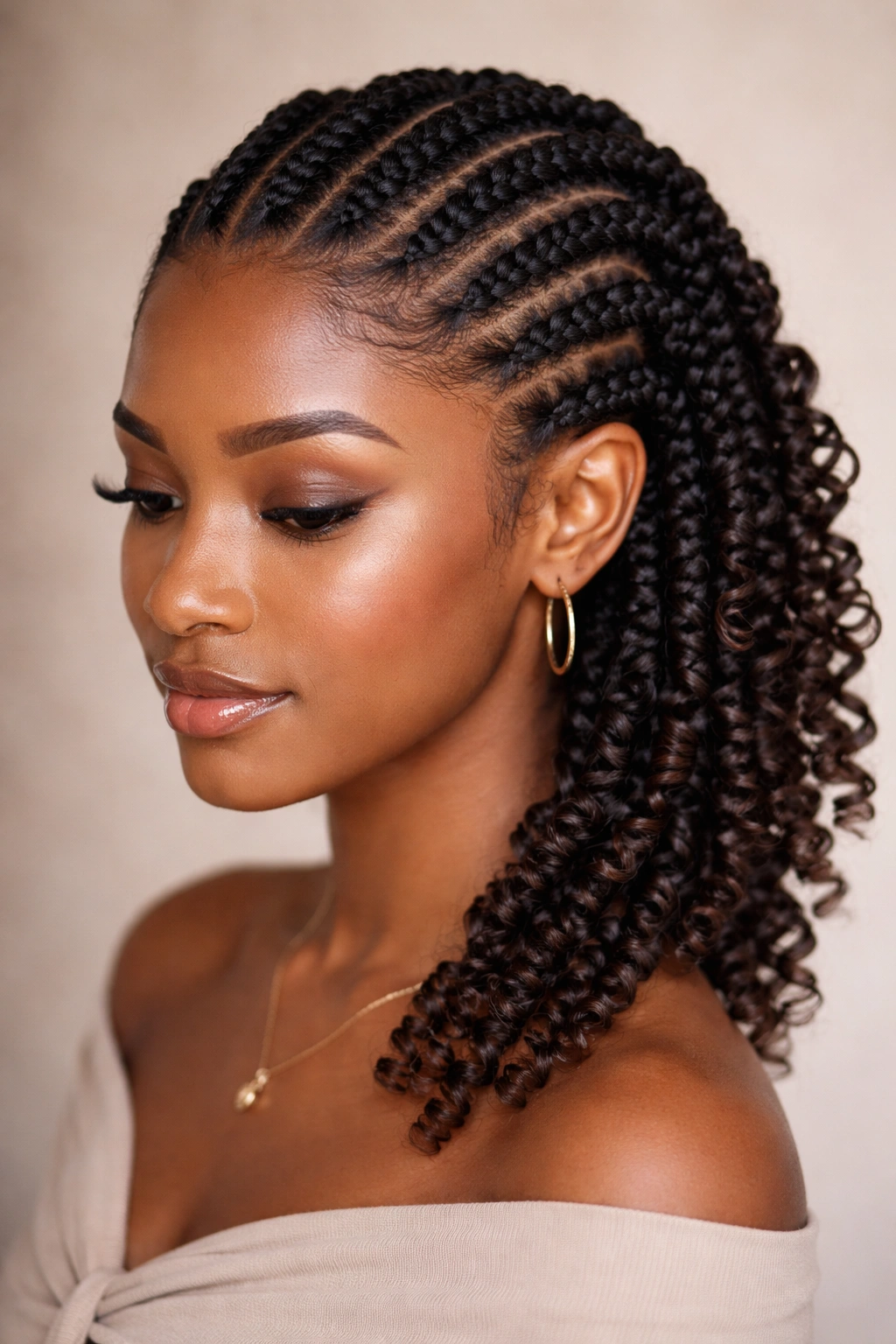 Flat twists ending in spirals with defined curl definition