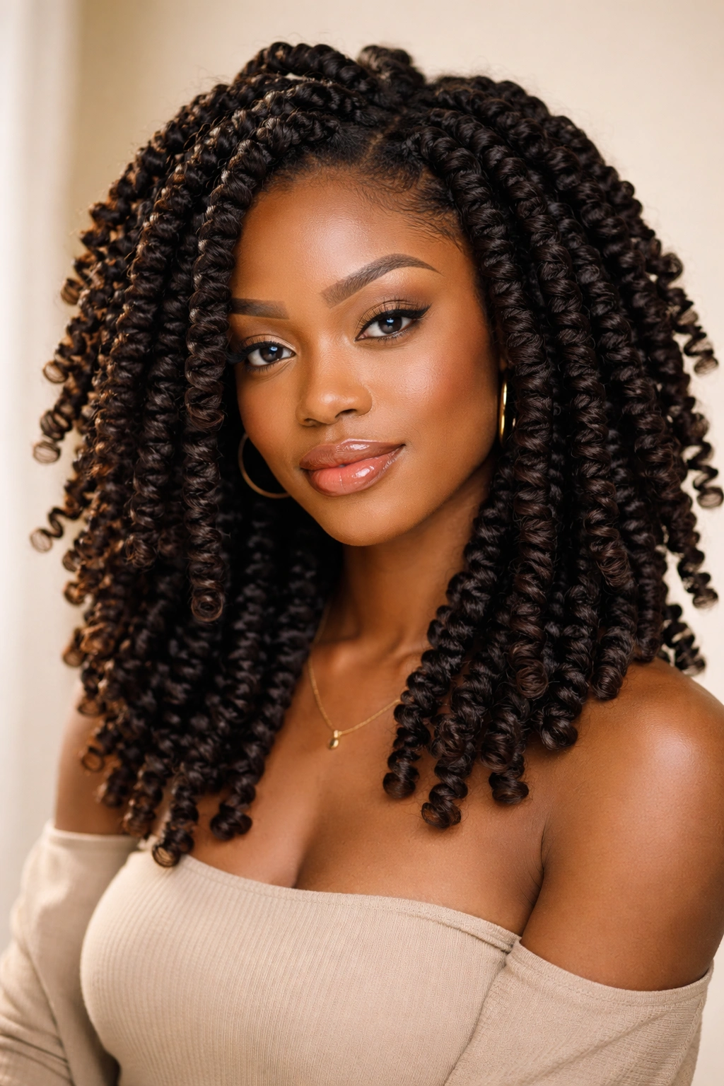 Corkscrew spiral twists with chunky sections forming defined coils.