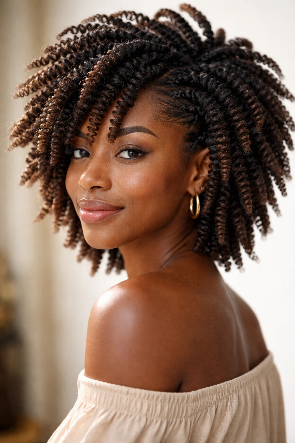 Spring twists crochet hairstyle with coiled twists