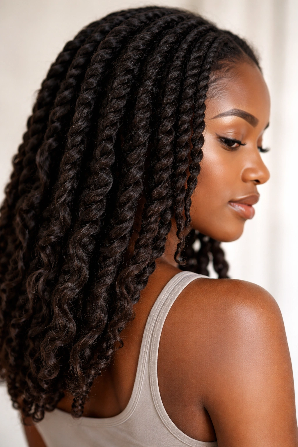 Close-up of straight twist-out texture showing rope-like pattern and subtle waves