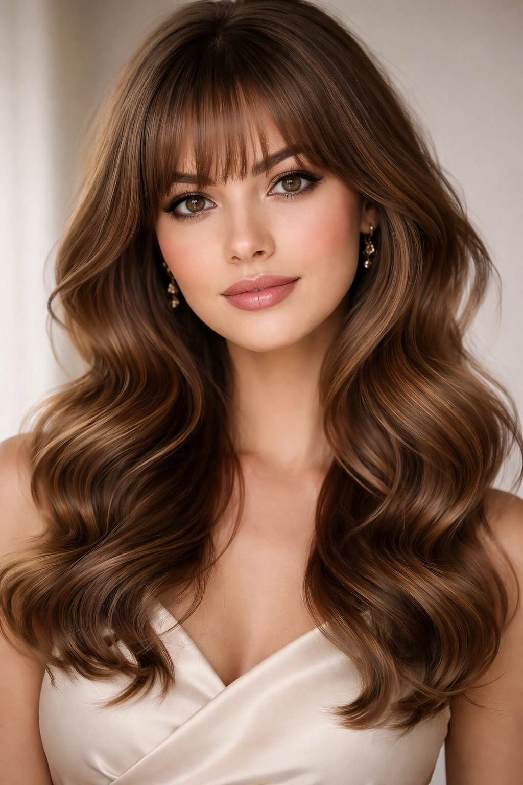 Subtle fringe with romantic waves framing the face