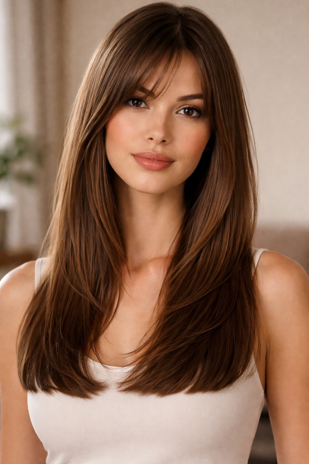 Hair with subtle layers and blunt ends for a polished silhouette