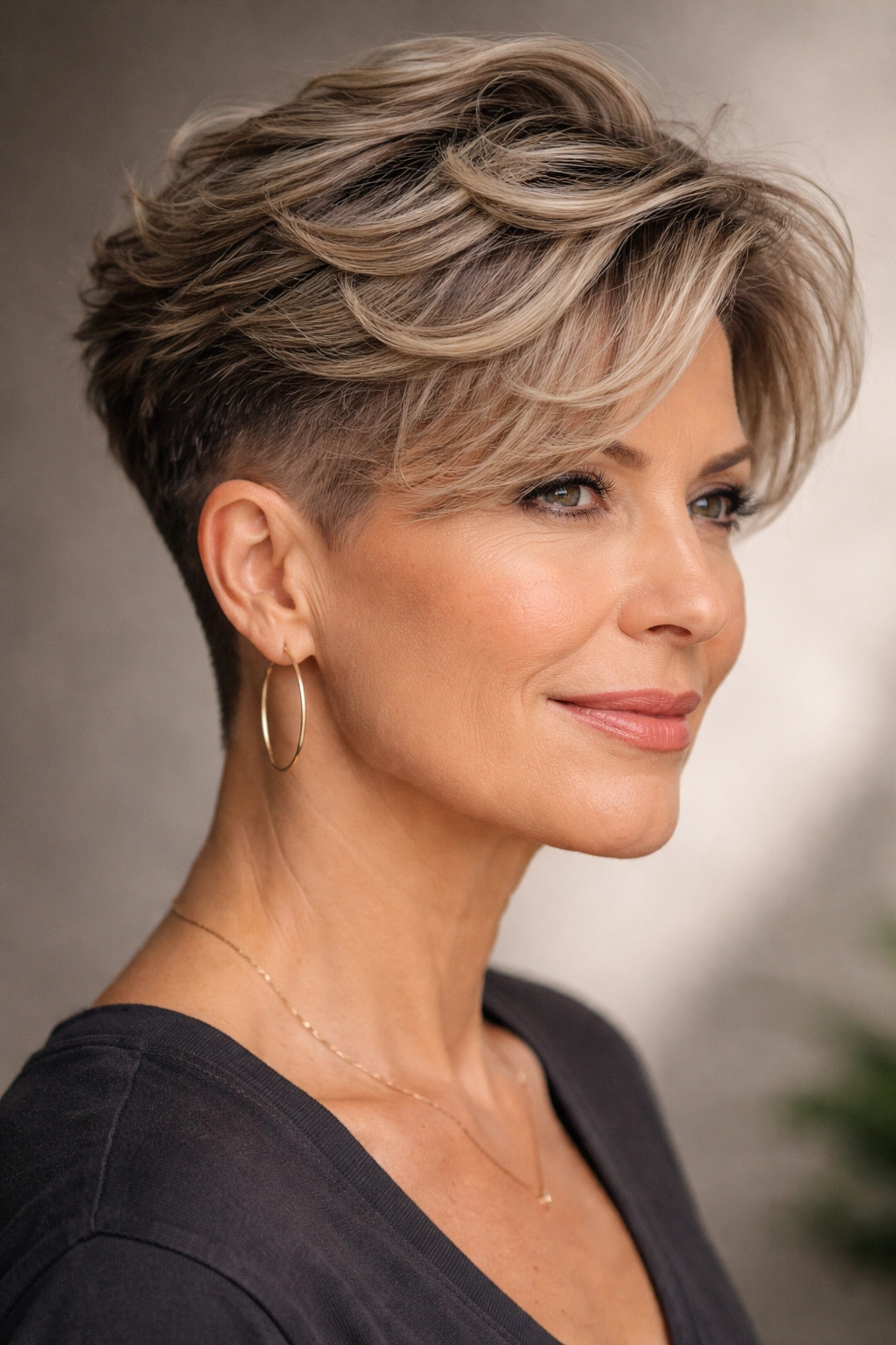 Taper fade layers with waves on top, modern cut