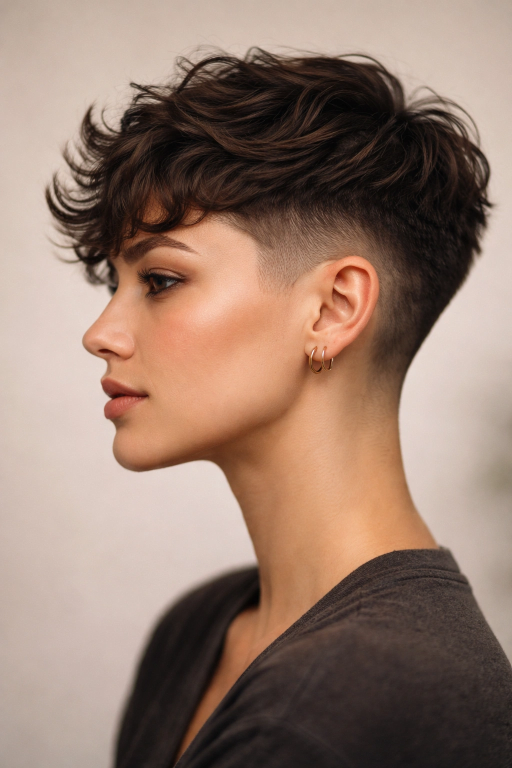 Side-profile portrait highlighting a tapered fade with textured waves on top