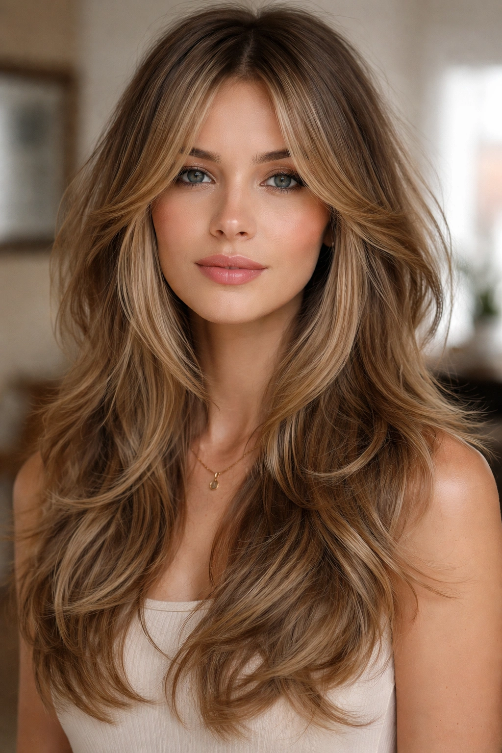 Tapered butterfly cut on fine hair showing density illusion