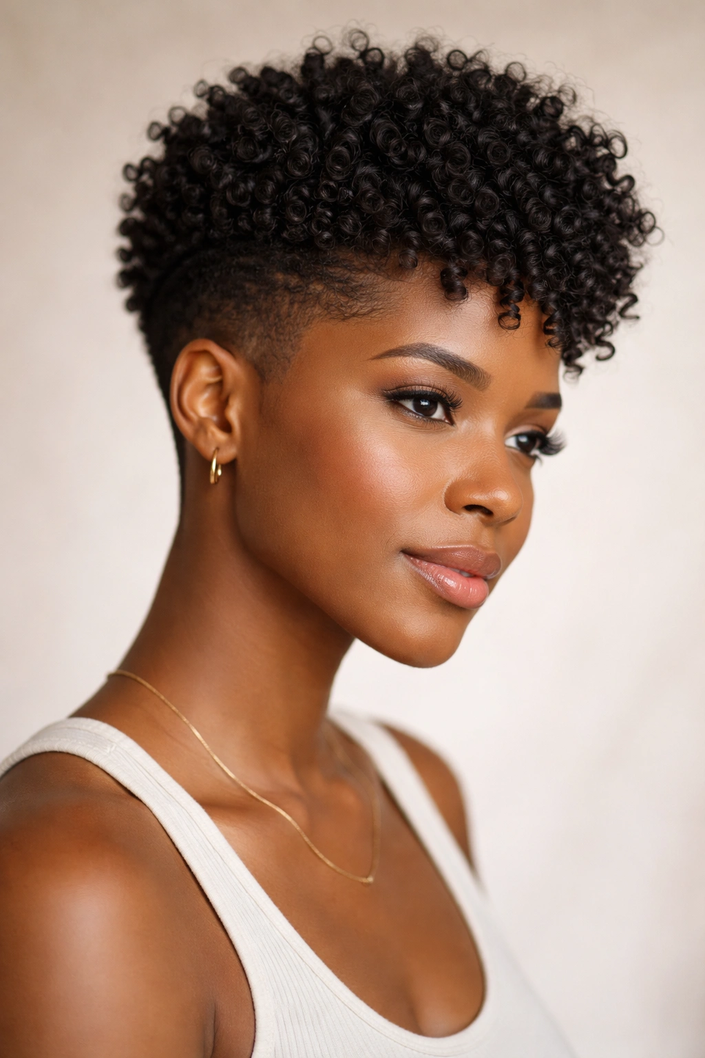 Close-up of a 4c hairstyle with tapered sides and defined top curls, showcasing texture
