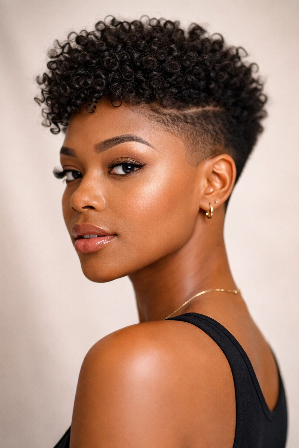 Woman with tapered fade and textured curls on top