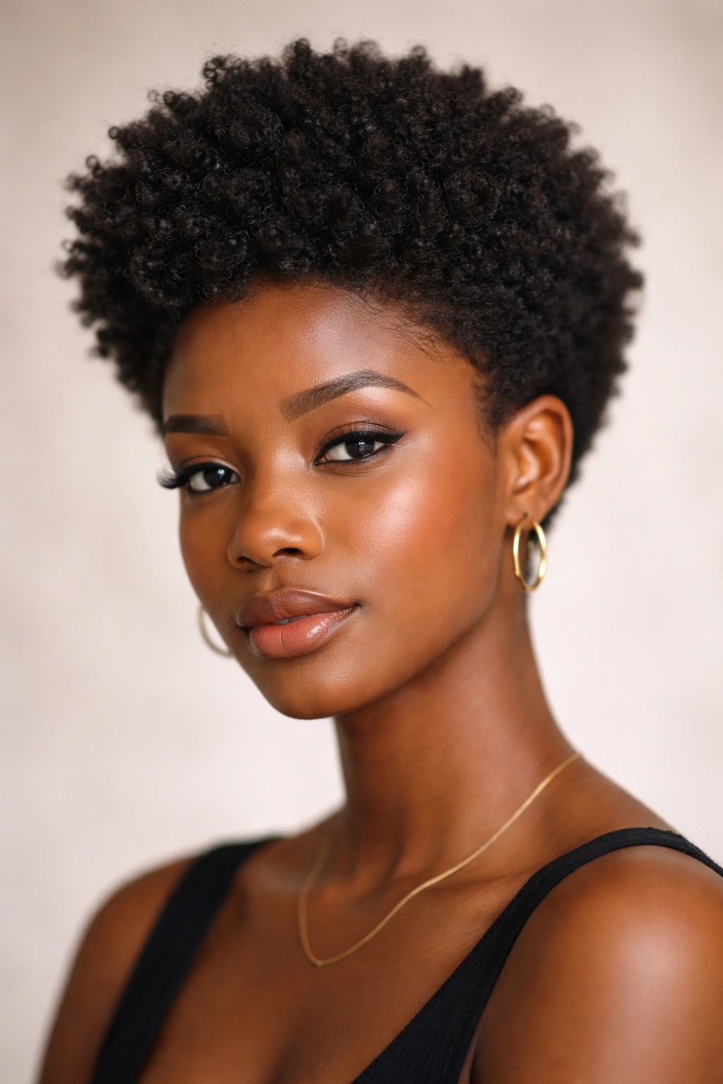 Close-up of a 4C tapered fro with a short crown and fuller sides, defined coils.
