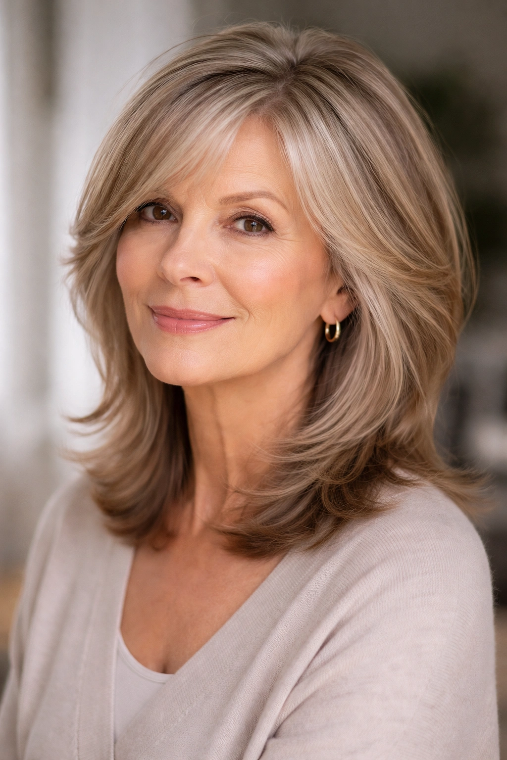 Mid-length tapered layers framing the face for fullness