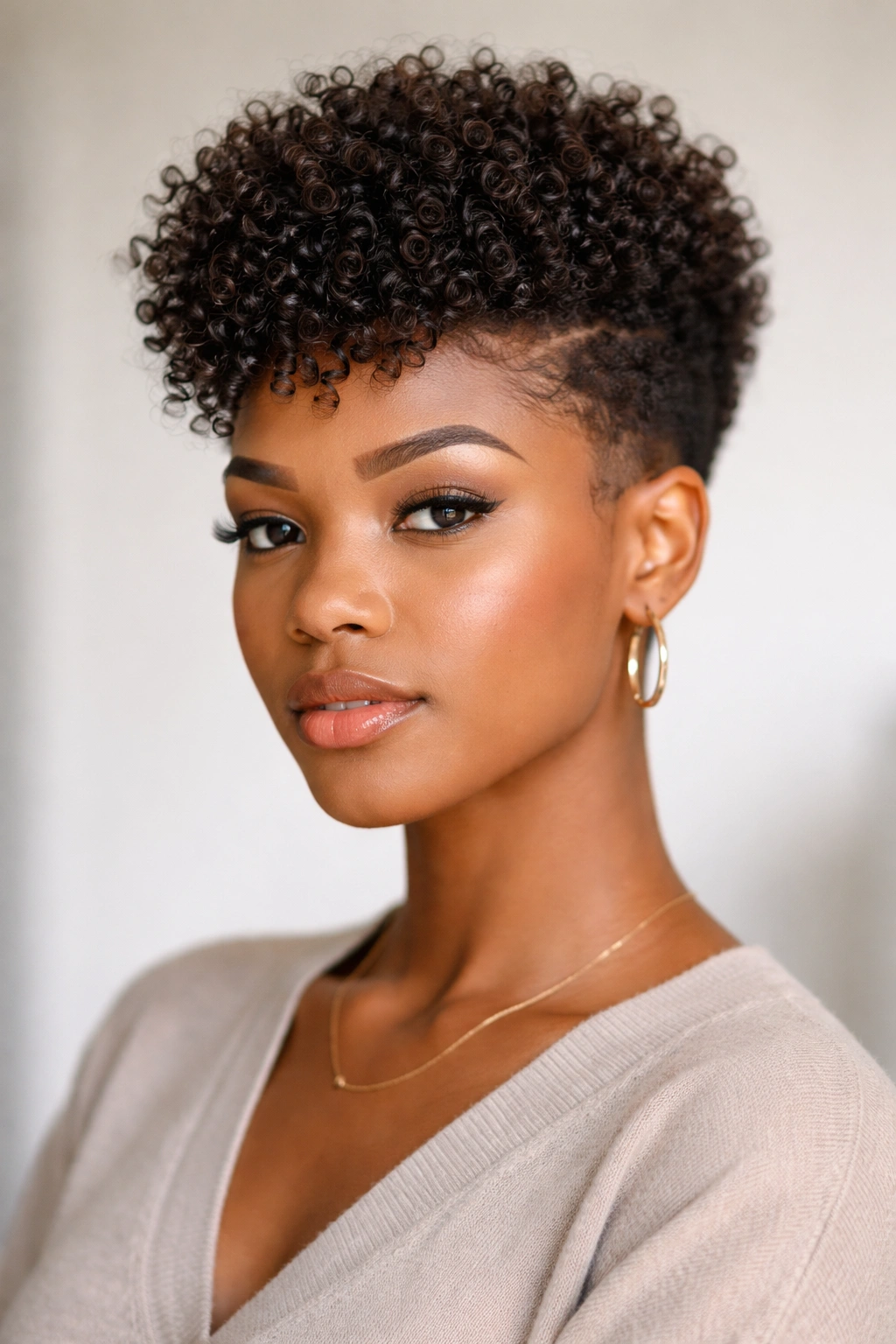 Portrait of a tapered natural hairstyle with close-cut sides and a full crown