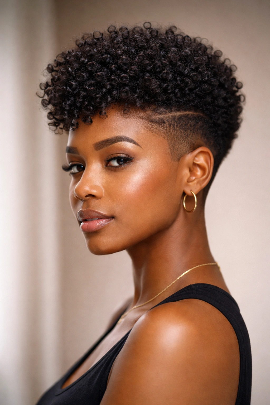Portrait of a person with a tapered natural cut showing full top and tapered sides