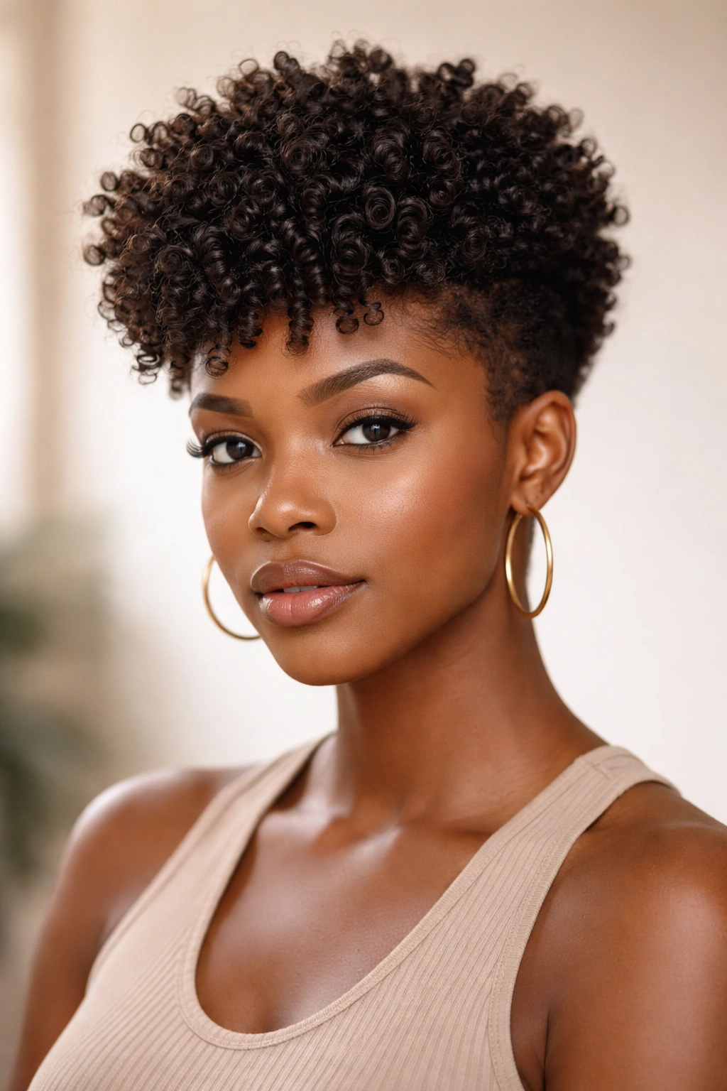 Tapered twist-out hairstyle with defined coils on crown and smooth tapered sides.