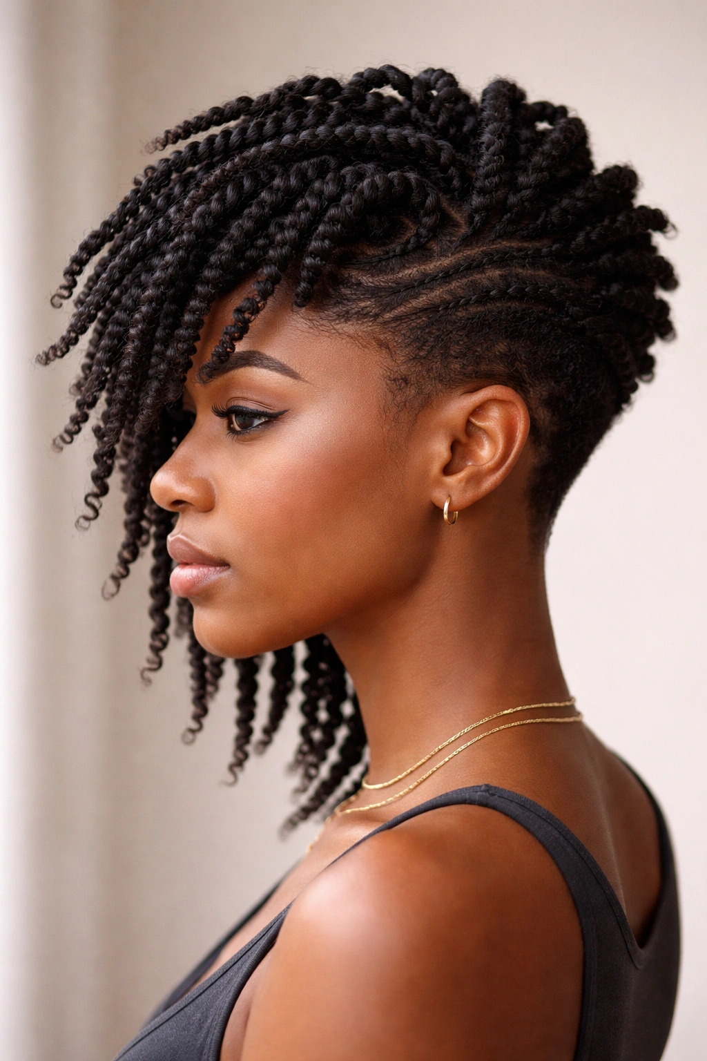 Side view of tapered twists with thick roots tapering to slim ends