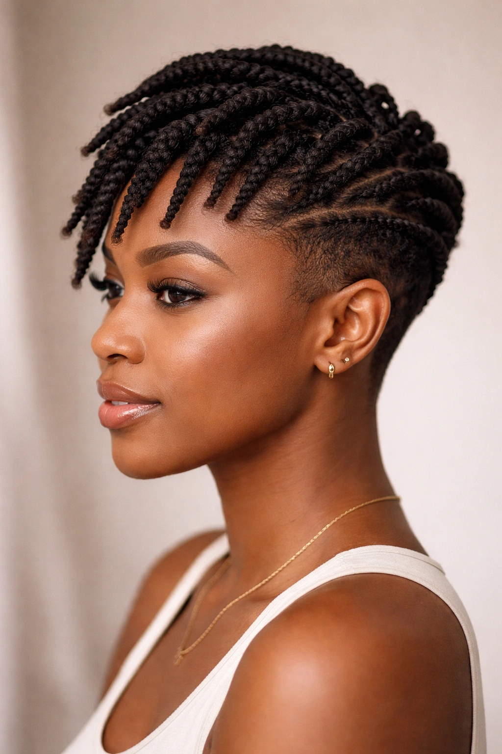 Profile view of short afro with tapered twists showing gradual thinning