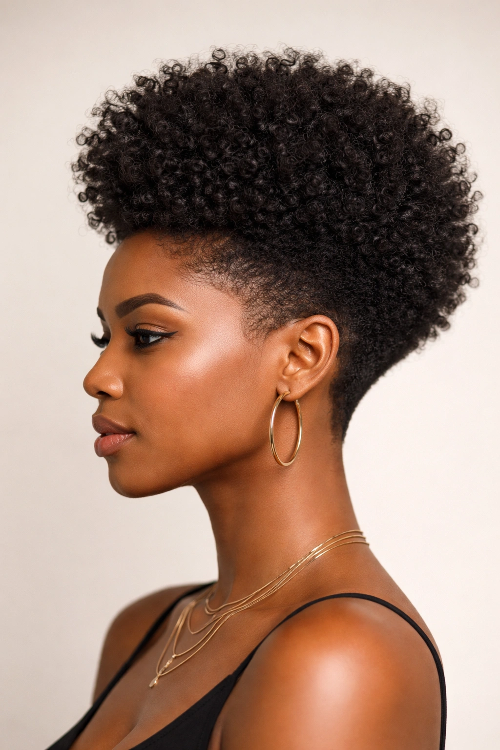 Temple fade with full crown on a Black woman's hairstyle