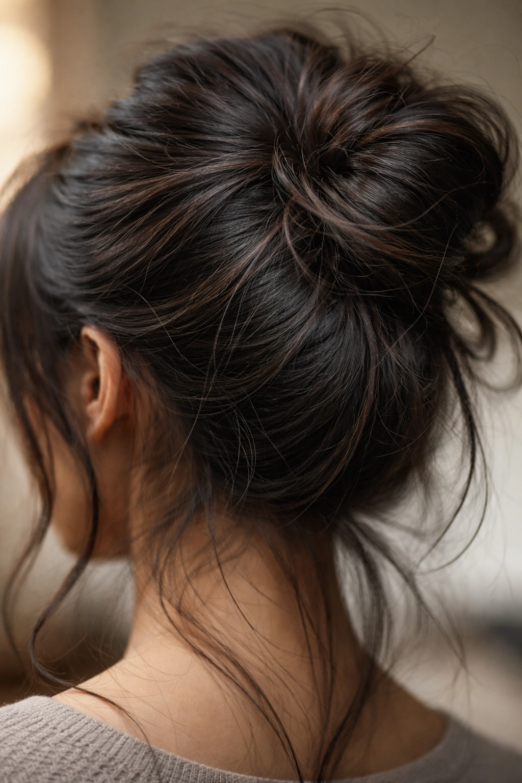 Close-up texture-building on Asian hair showing matte surface