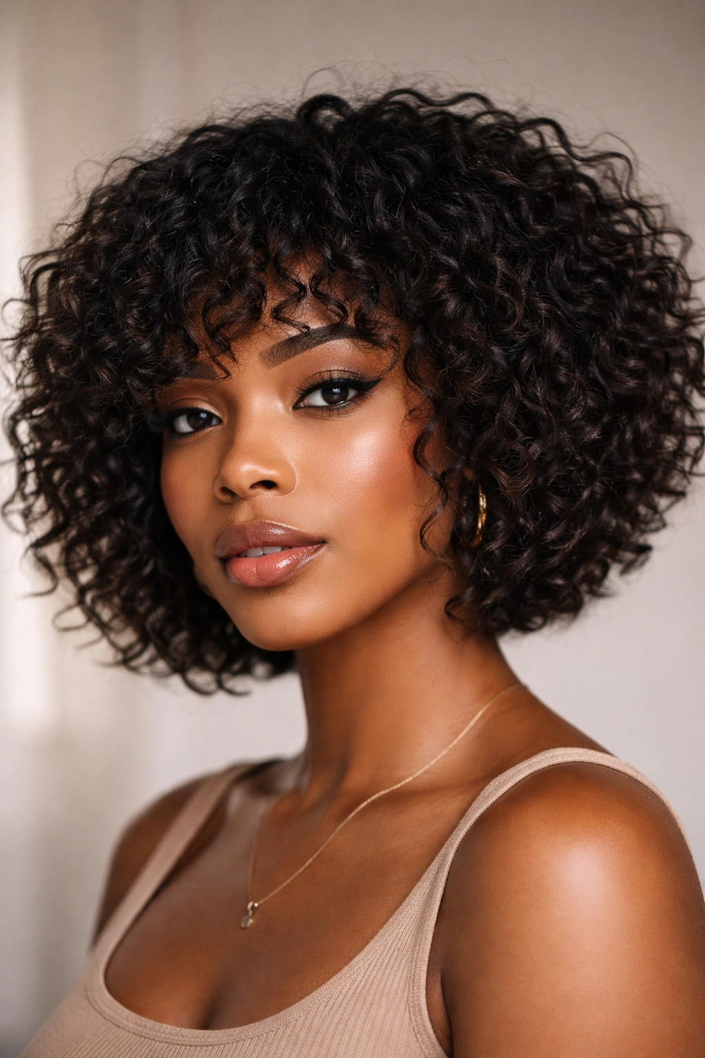 Textured chopped afro bob with layered ends and movement