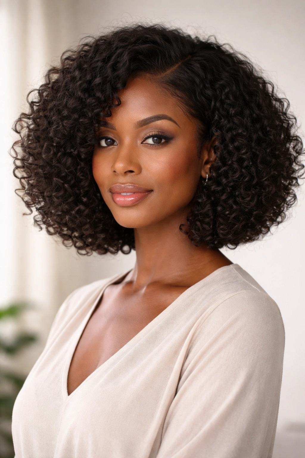 Shoulder-length textured bob with interior layers and soft edges.