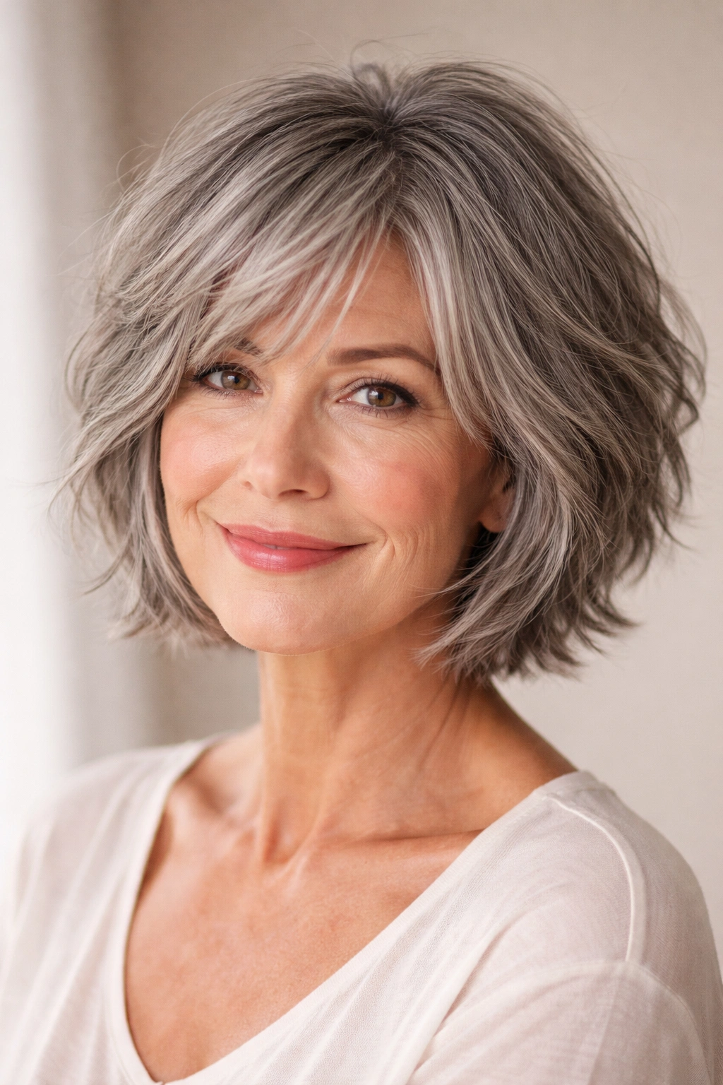 Close-up of Textured Tousled Bob with dense choppy layers