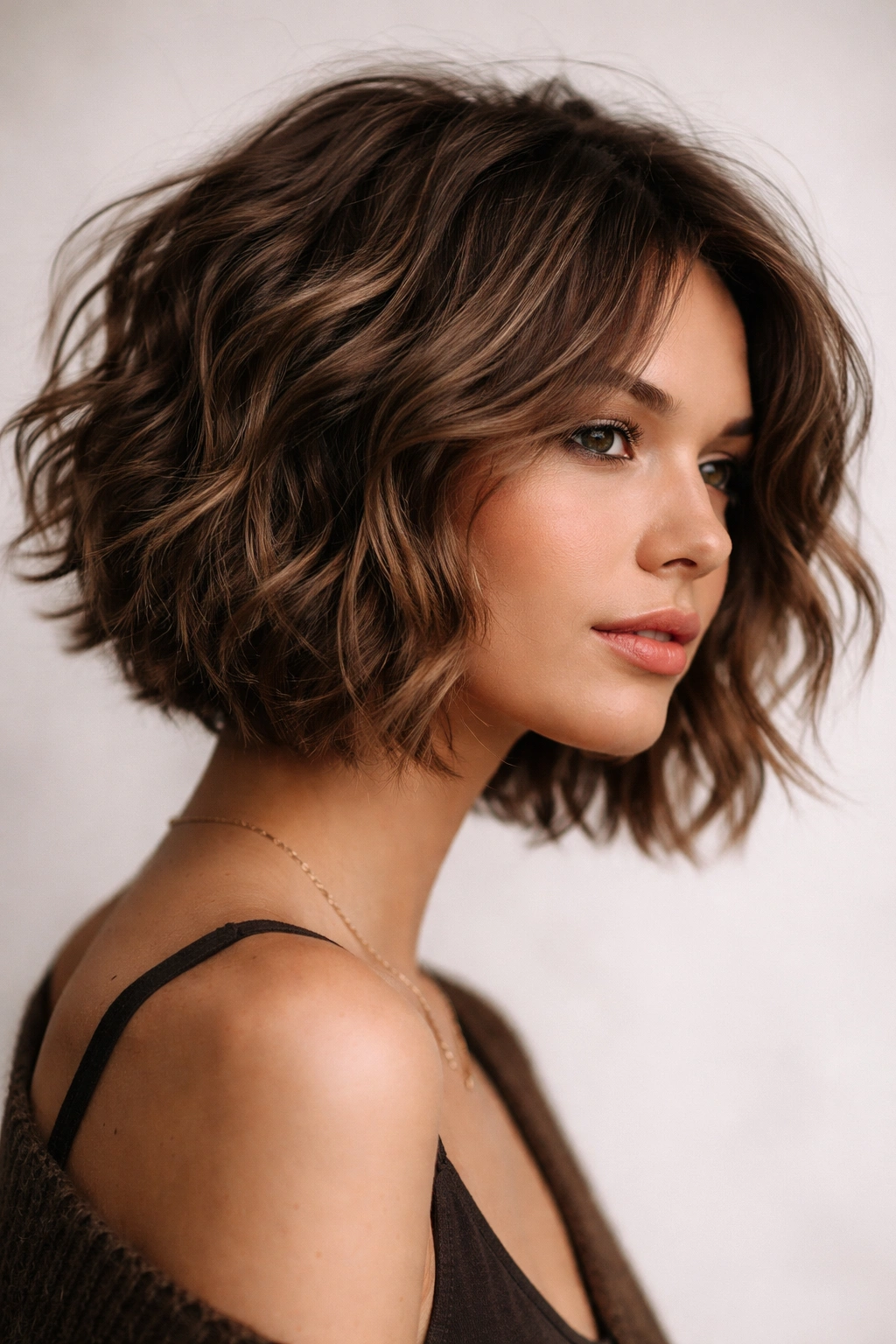 Textured Choppy Wavy Bob with short choppy layers and defined waves.