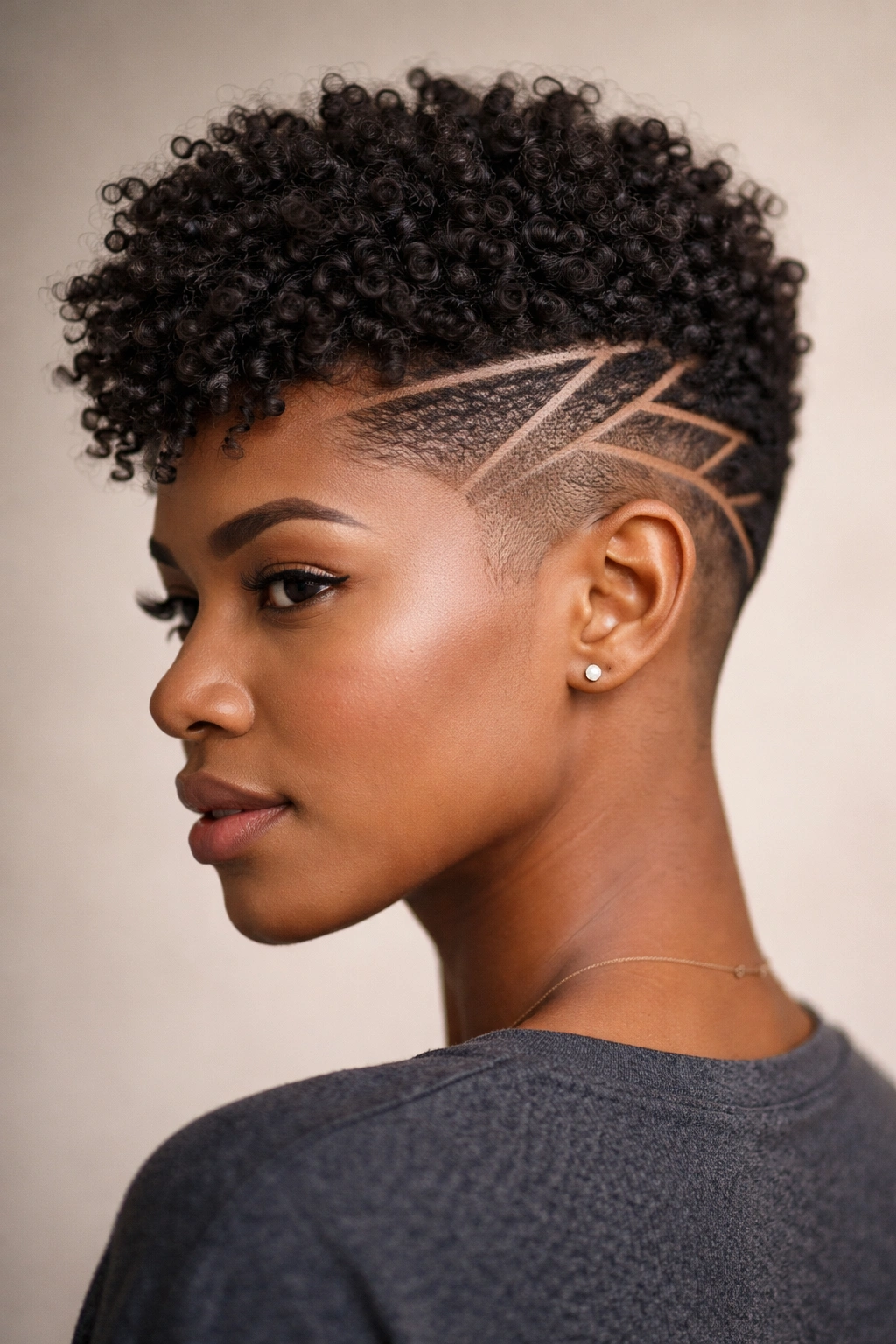 Close-up of a textured crop with a geometric shaved design on the side