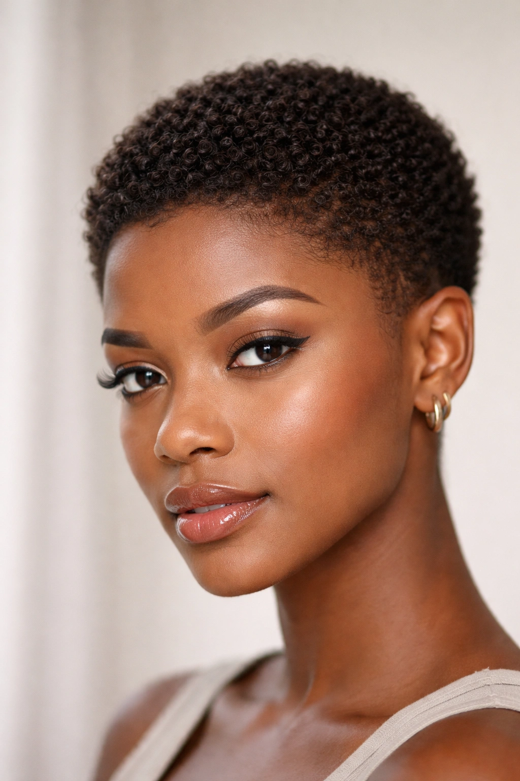 Close-up of The Classic Textured Crop hairstyle with uniform short curls