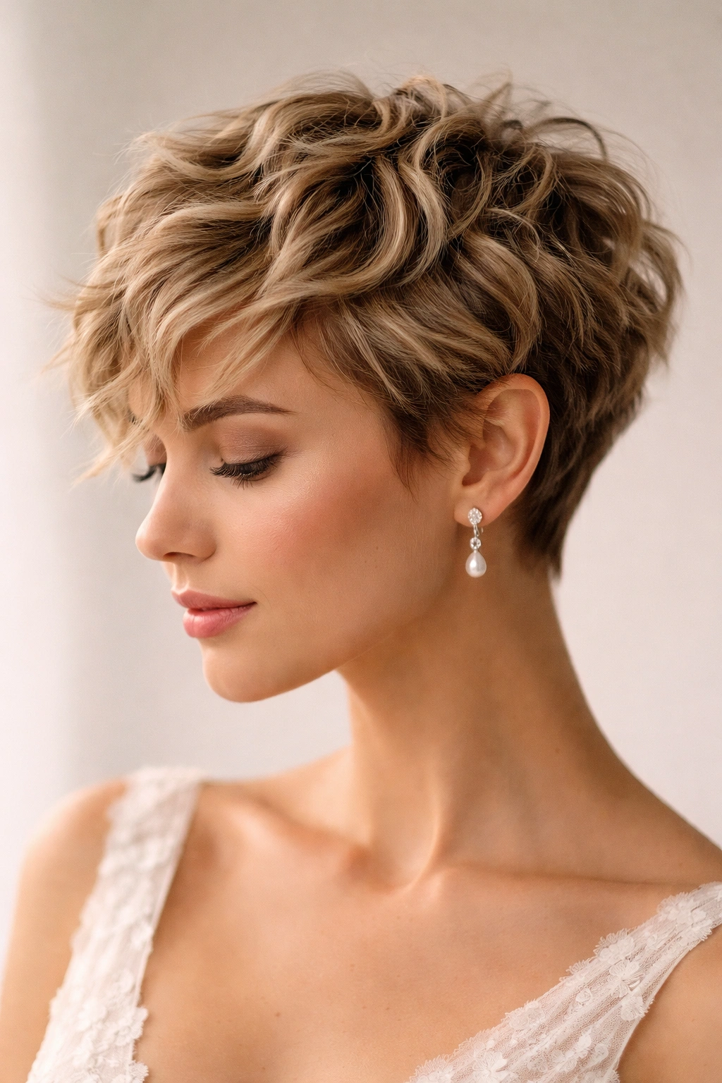 Textured cropped hairstyle with wavy texture