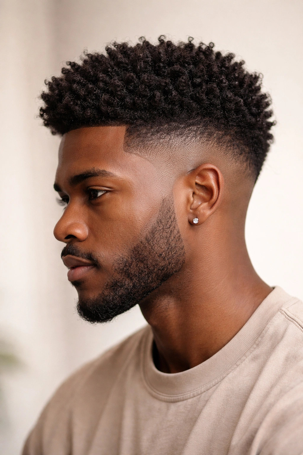 4C hair with a textured top and tapered fade on the sides