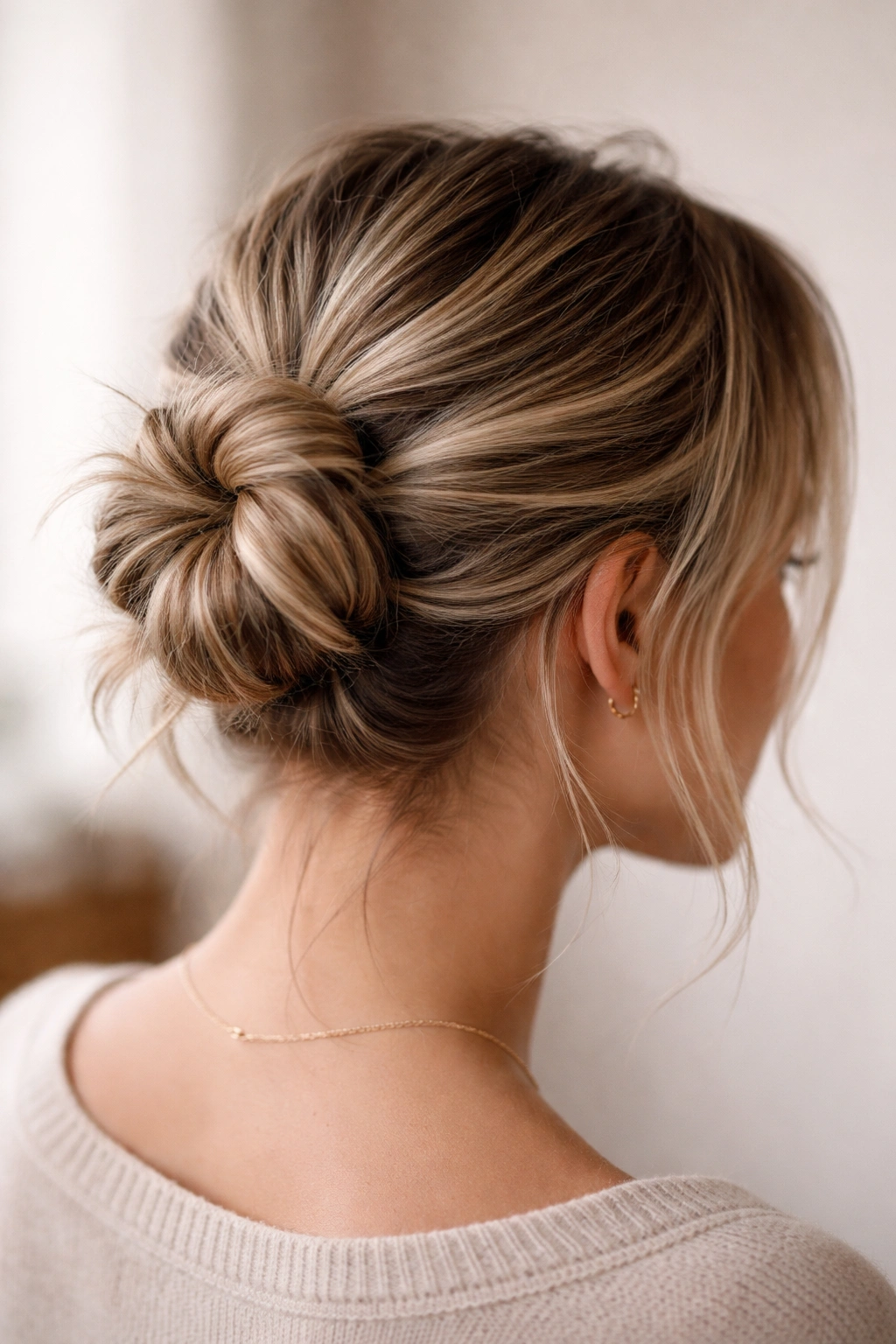Close-up of Textured Twisted Knot Bun with twisted sections forming a knot