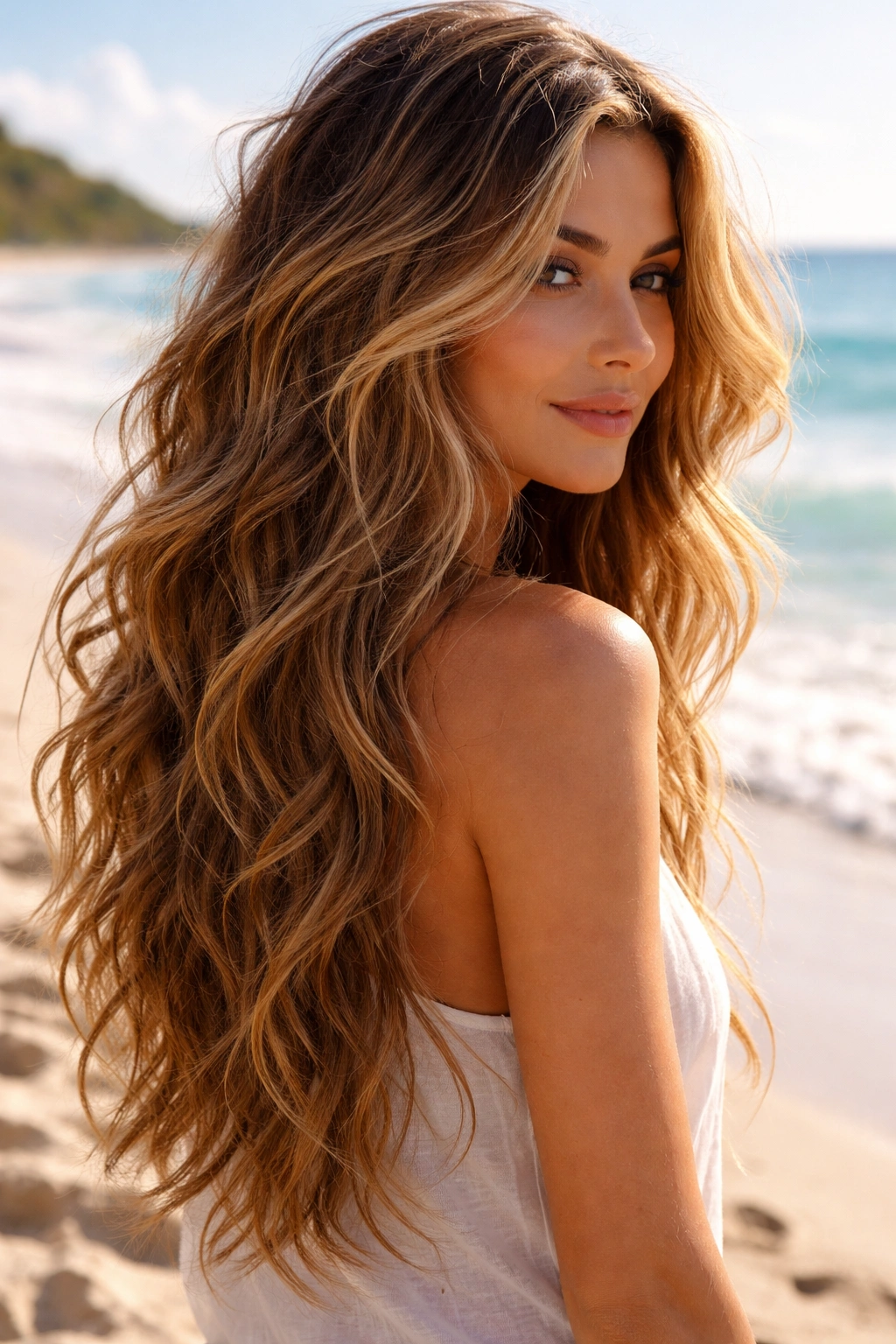 Textured layered tousled waves at the beach