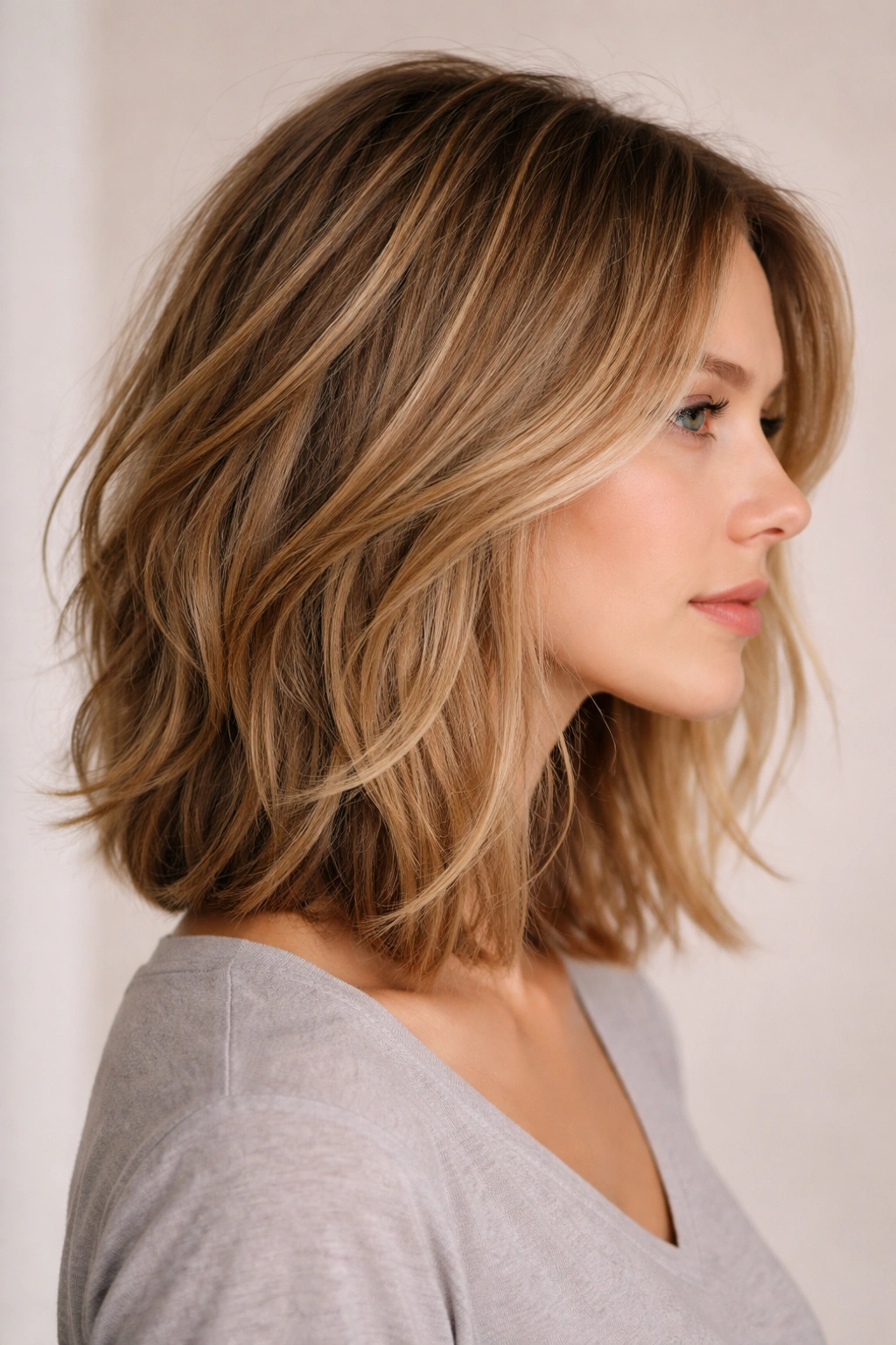 Textured lob with soft layers showing smooth blend and natural waves.