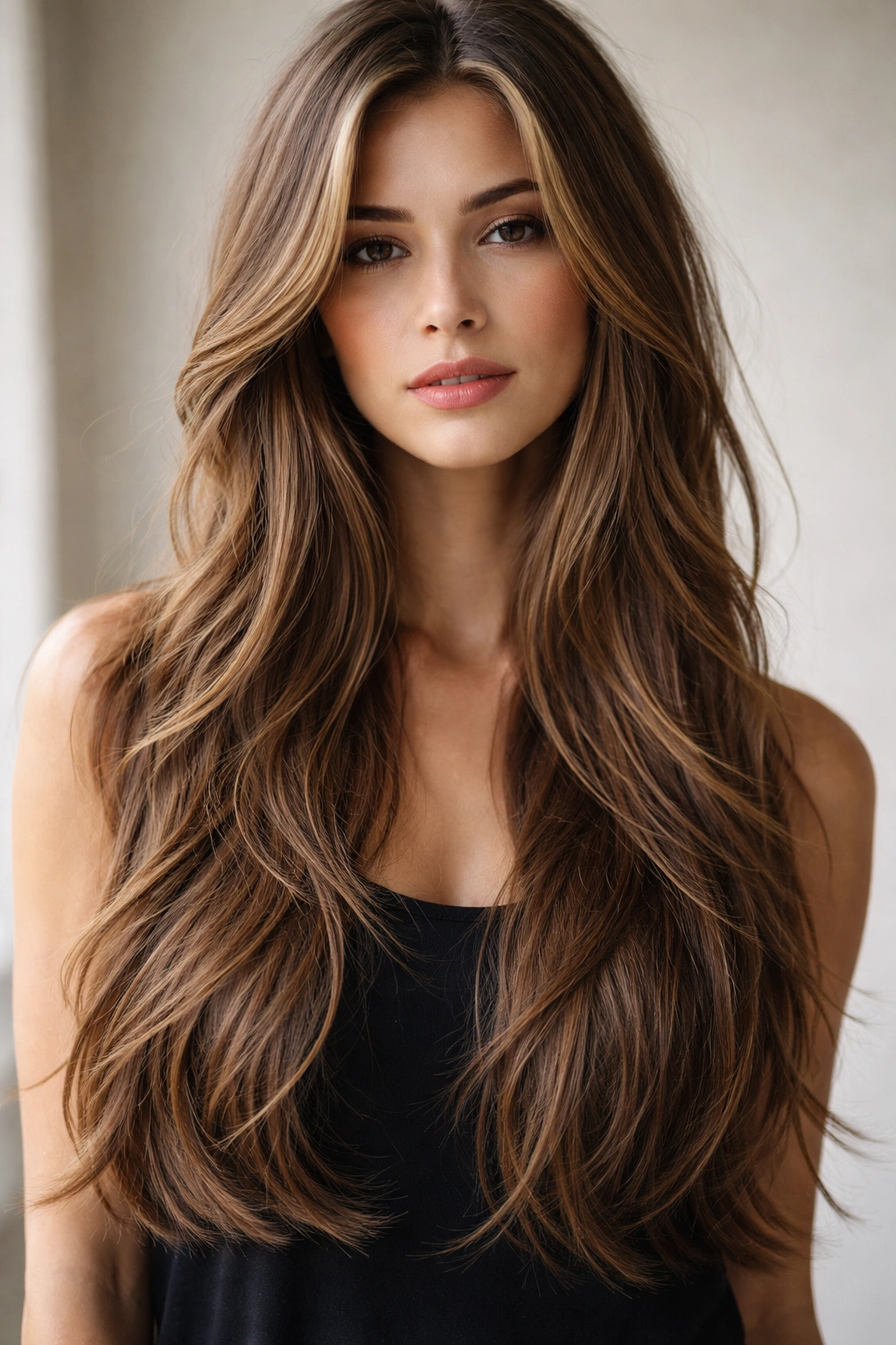 Long hair with textured layers and visible layer breaks showing natural movement