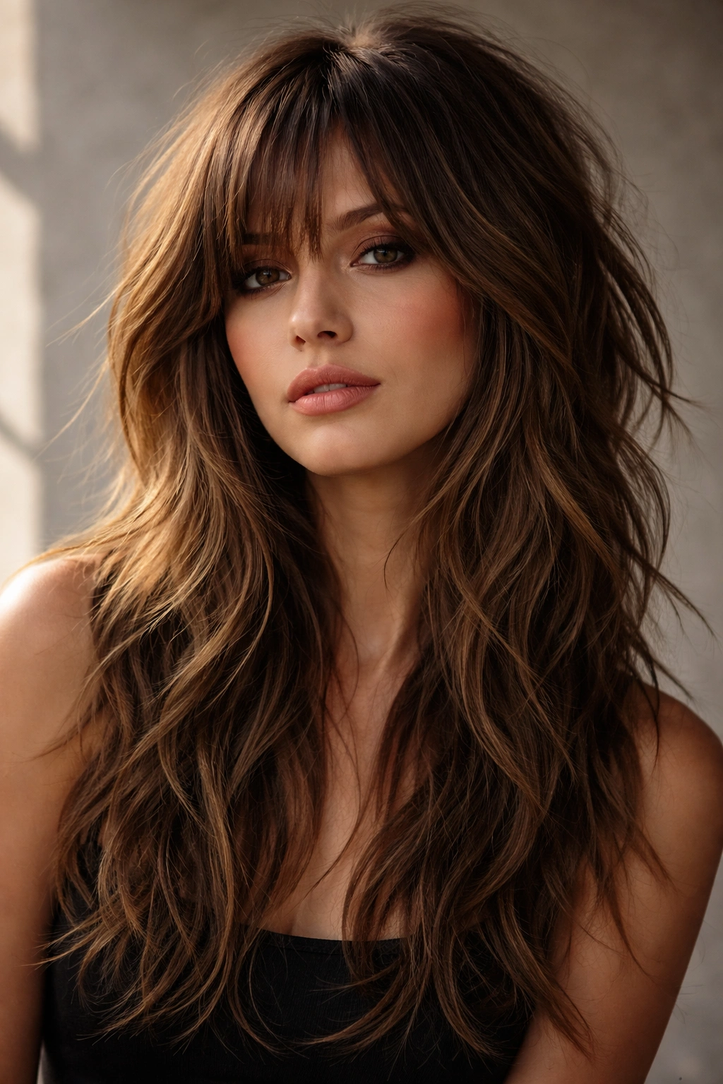 Model with textured long shag and disconnected layers