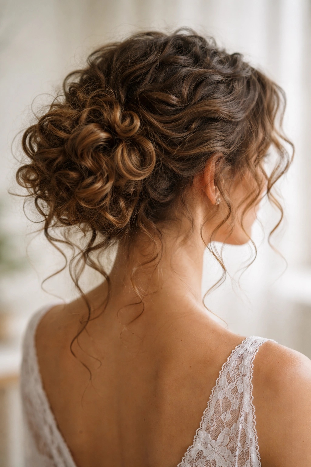 Loose textured loop bun showing defined curls and volume