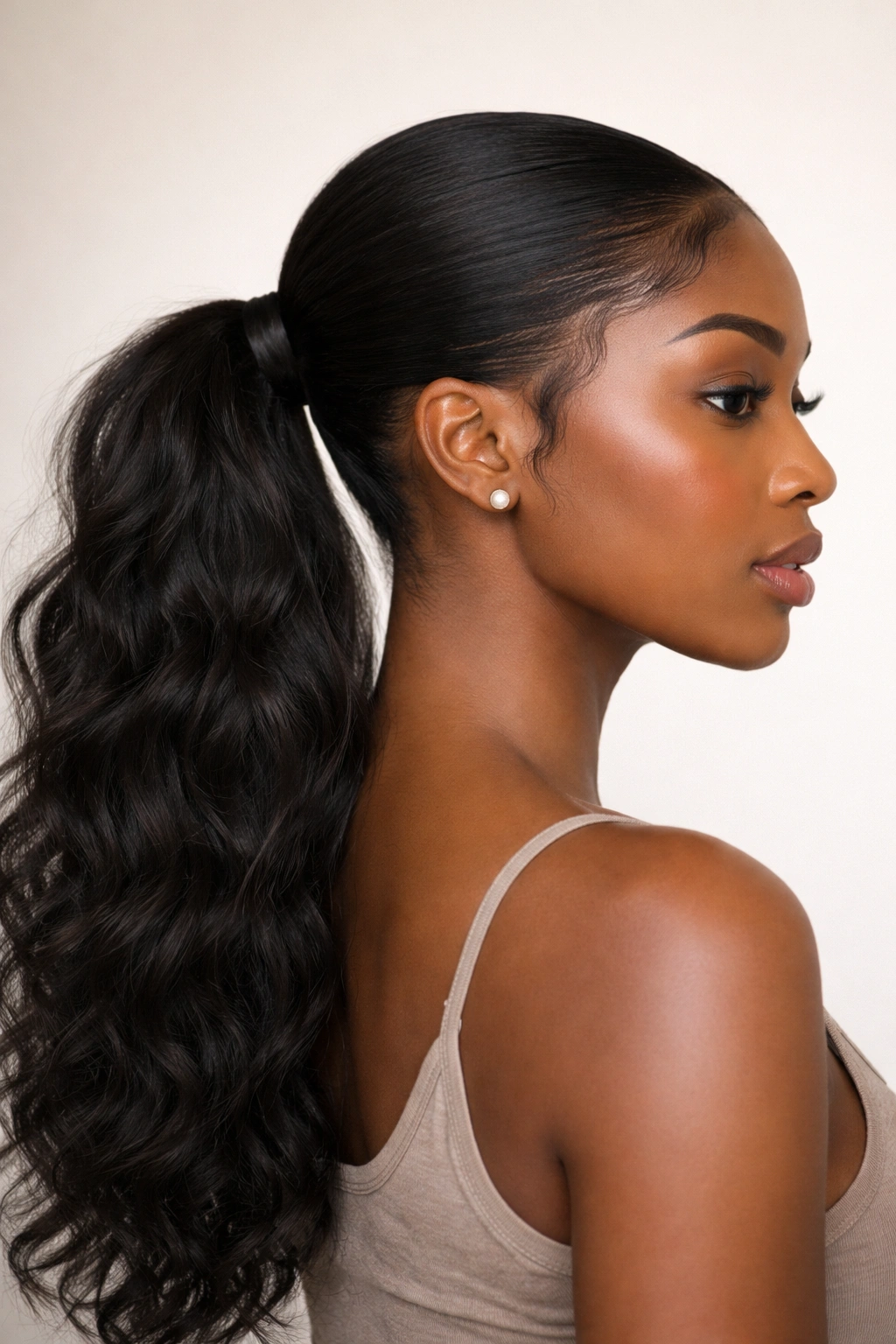 Textured low ponytail with lace closure blending weave and natural hair