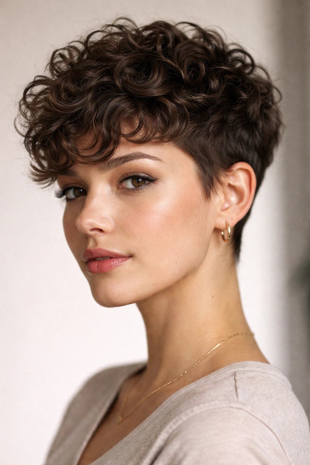 Textured 2c pixie cut with crown curls and defined texture