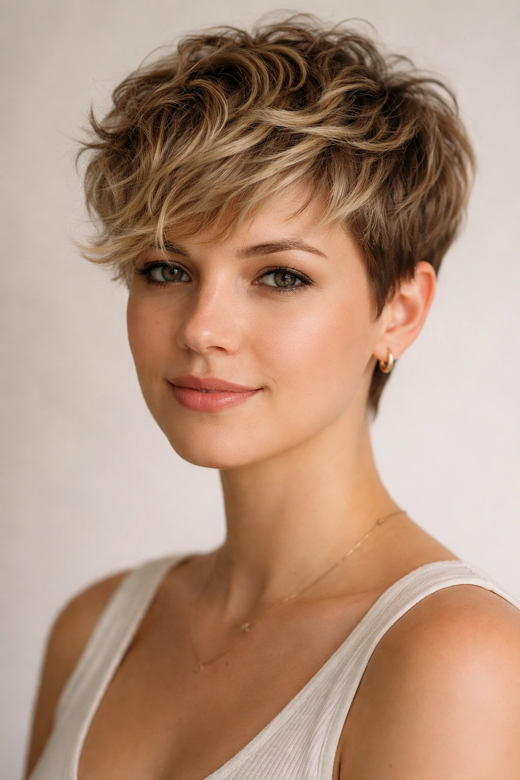 Textured pixie with grown-out taper and waves