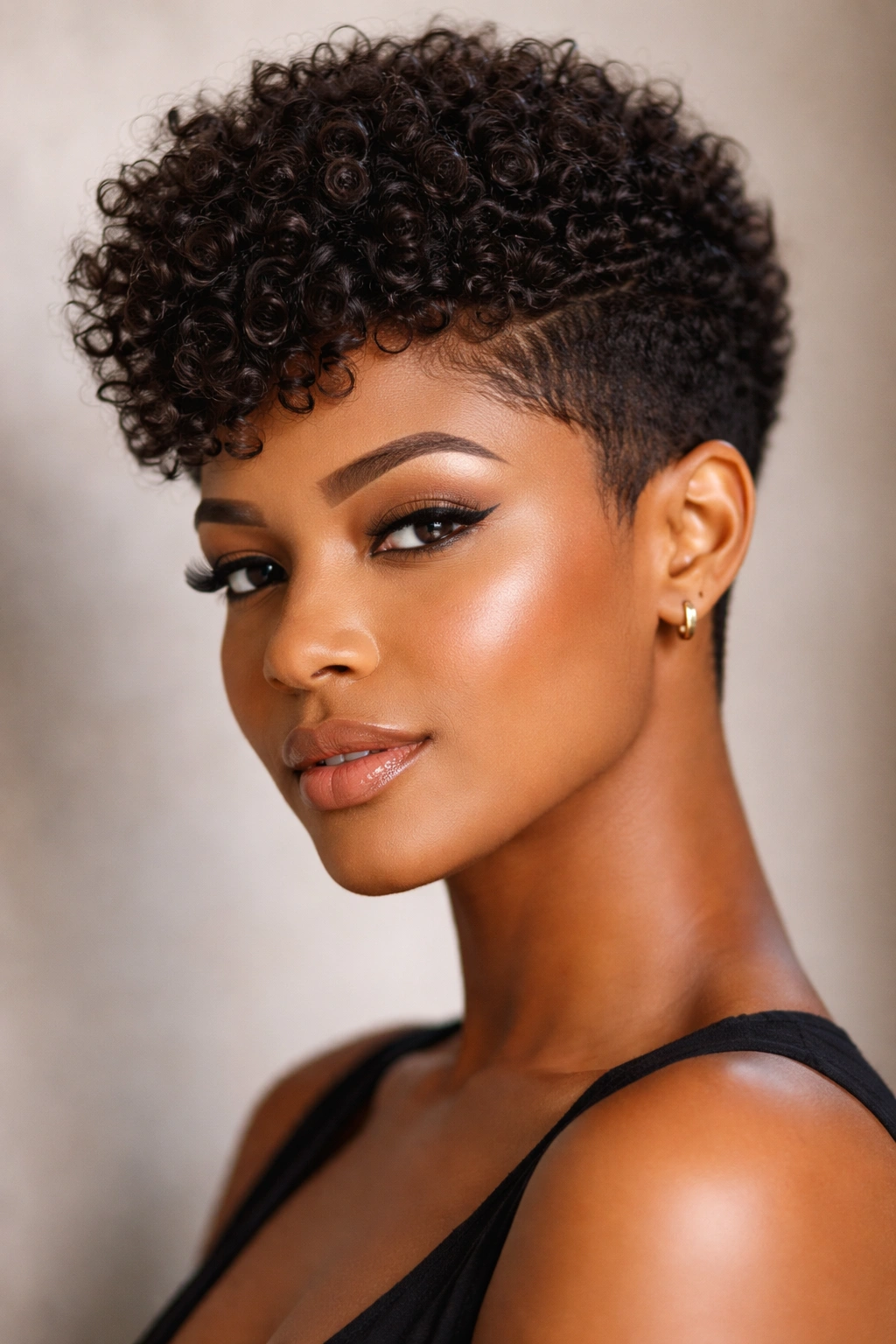 Portrait of a person with a textured pixie cut and voluminous crown