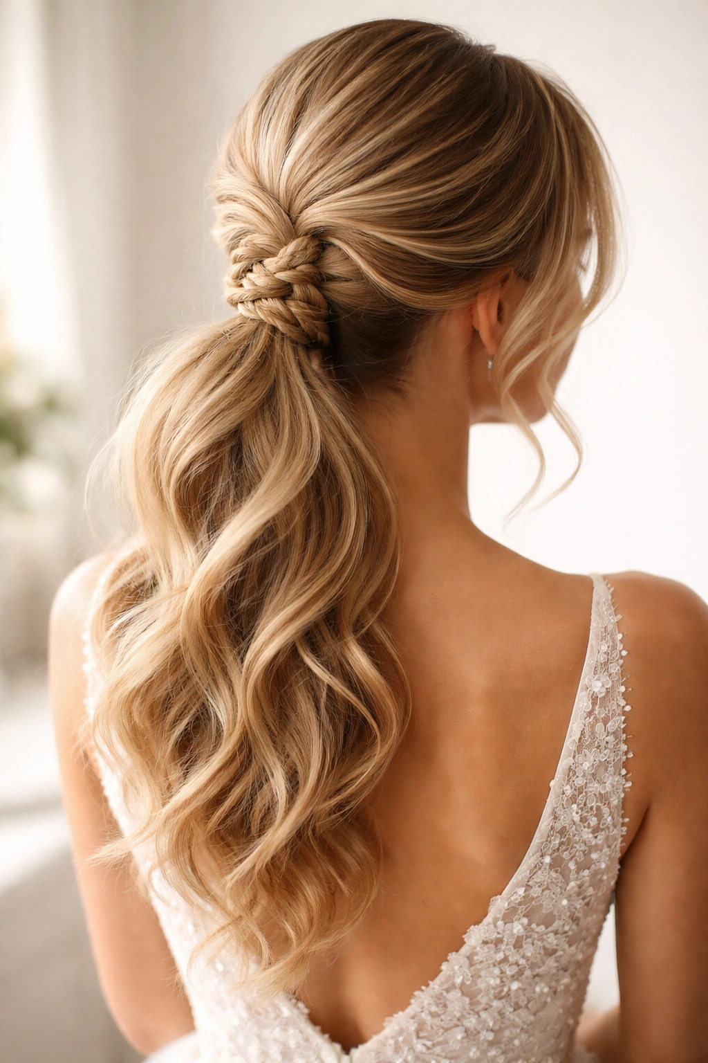 Ponytail with intricate knots around the base for a textured look