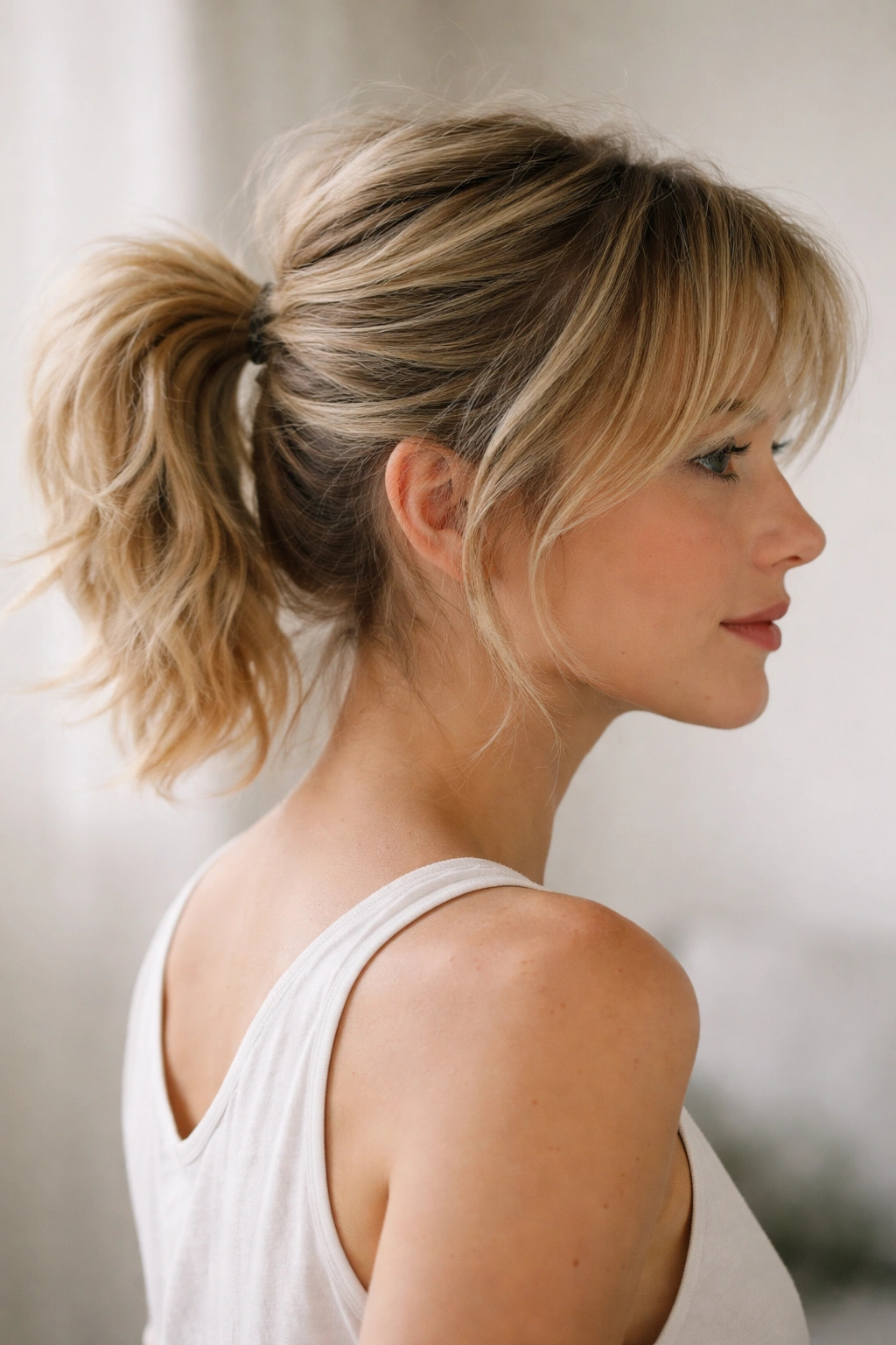 Loose, textured, undone ponytail with volume and texture powder