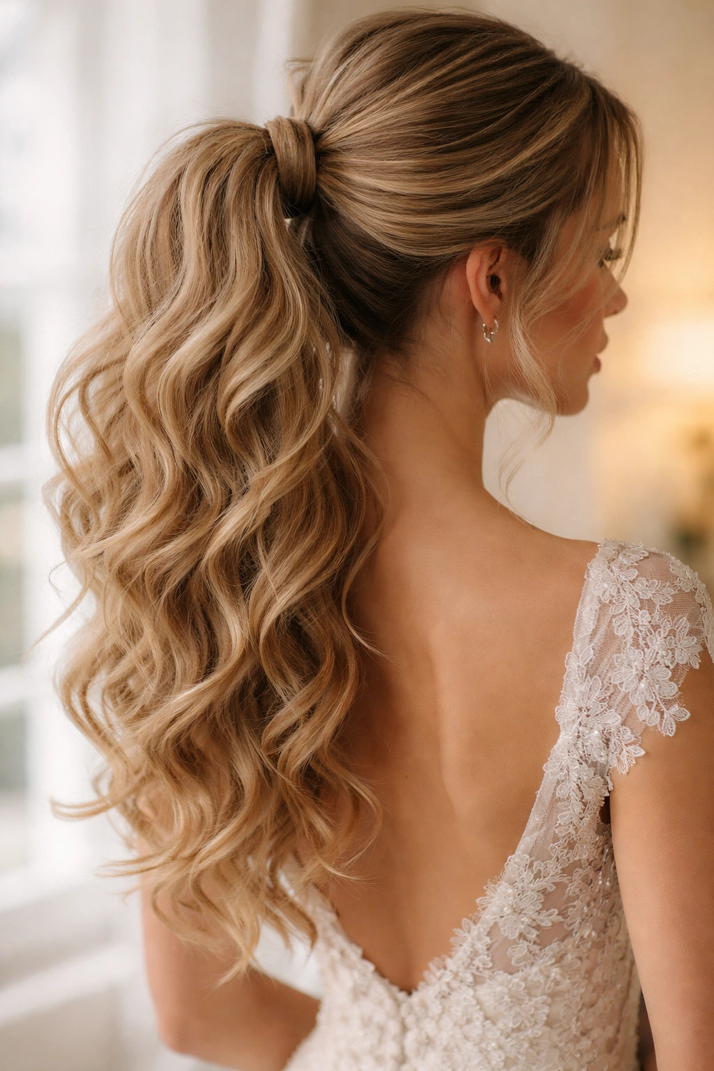 Ponytail with textured waves and romantic movement