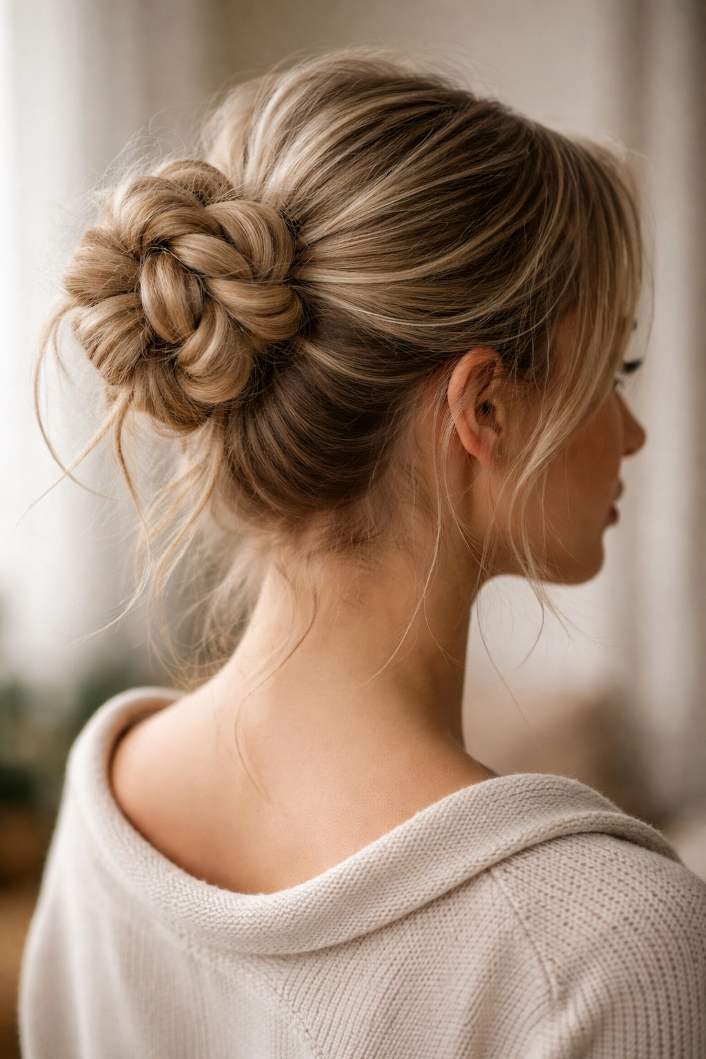 Textured rope-knot bun with chunky rope twists