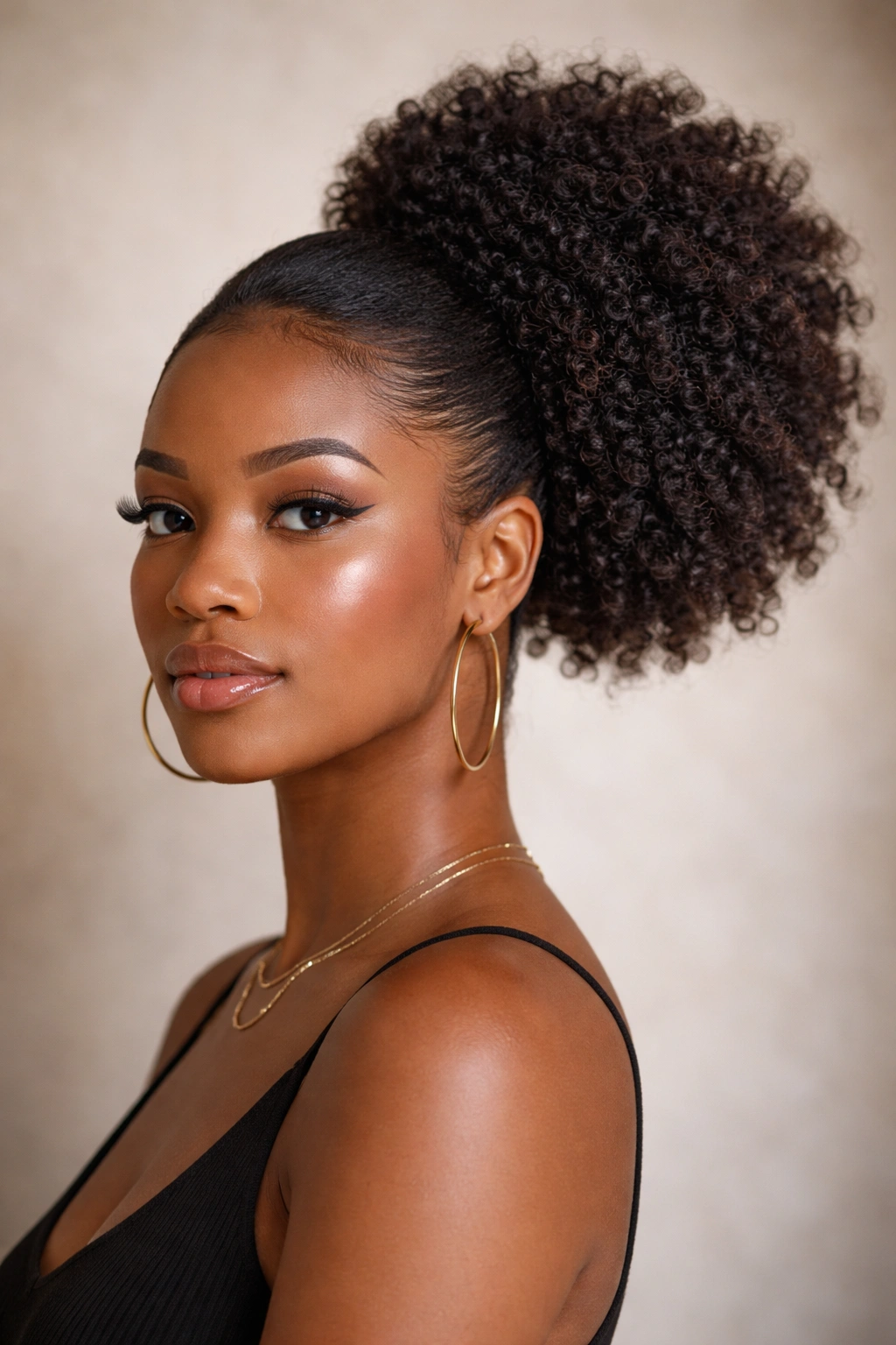 Textured side puff on 4C hair, side-positioned