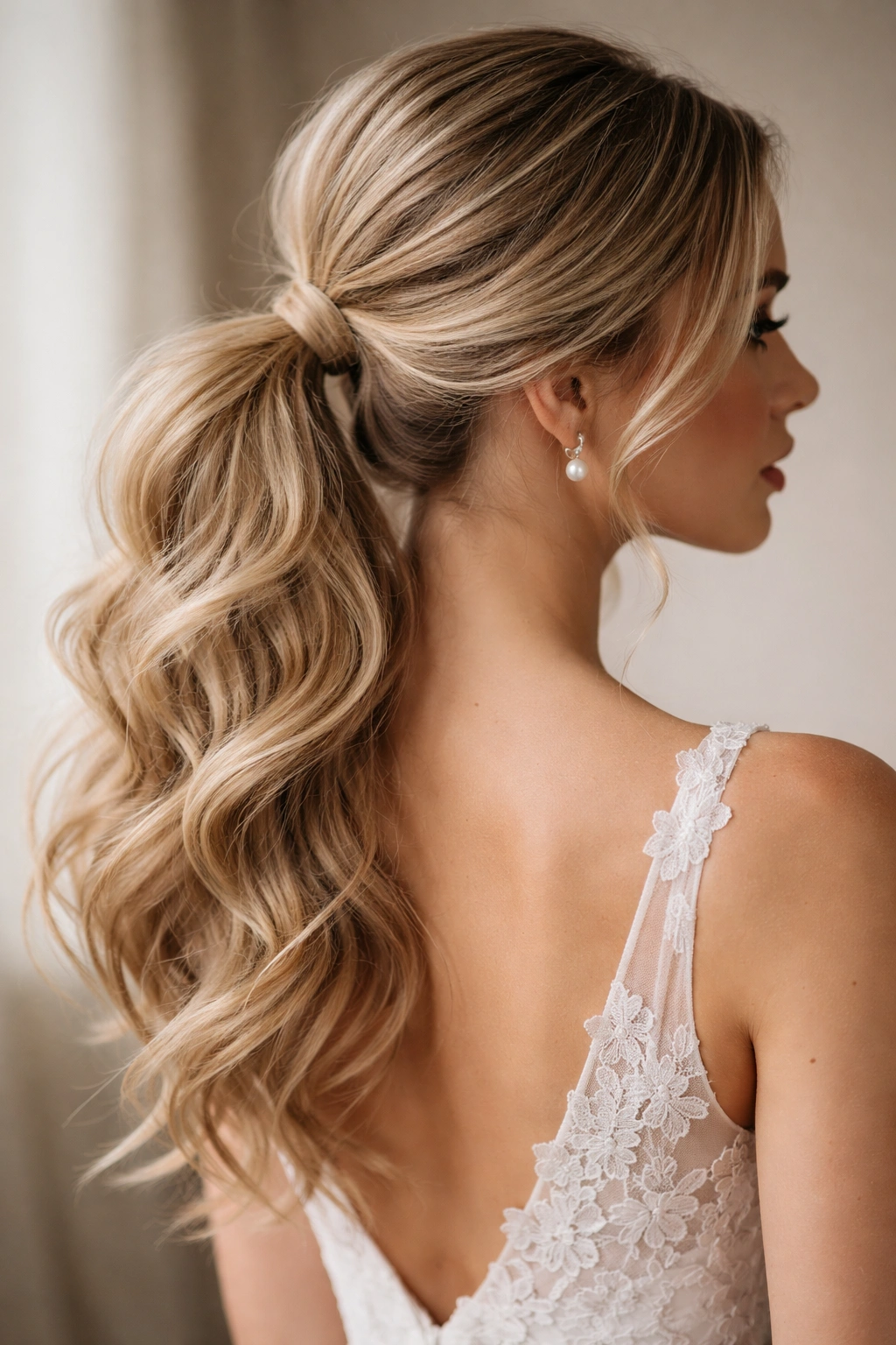 Undone textured ponytail with loose waves and natural volume